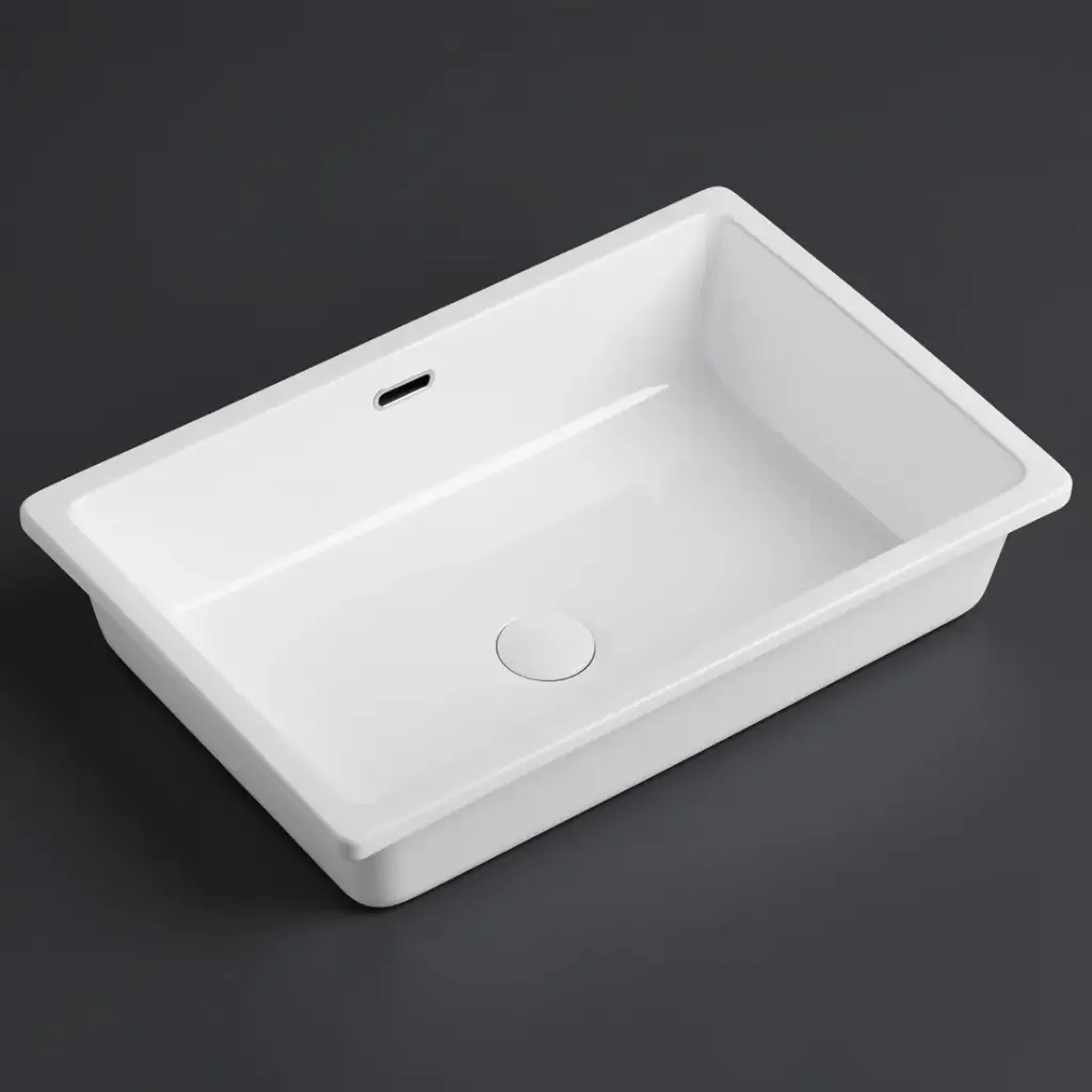 545*380*180mm Gloss White Crete Fine Ceramic Under Counter Basin With Overflow,32mm Waste