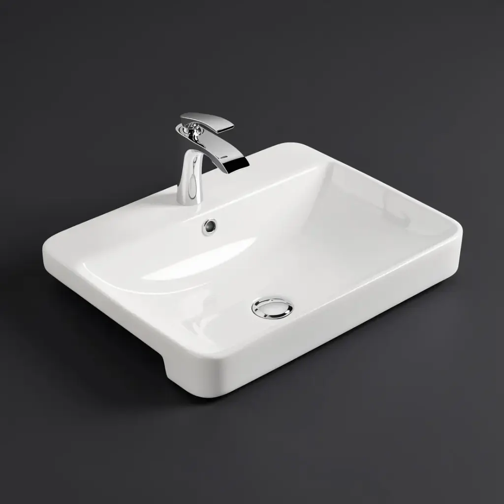 585*460*170mm Gloss White Kliff Fine Ceramic Semi Ress Basin Tap Hole Overflow,32mm Waste