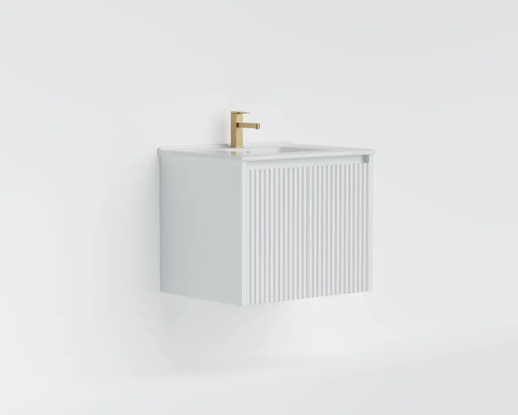 590x455x480mm Matte White Crete Modern Fluted Wall Hung Vanity PVC Cabinet