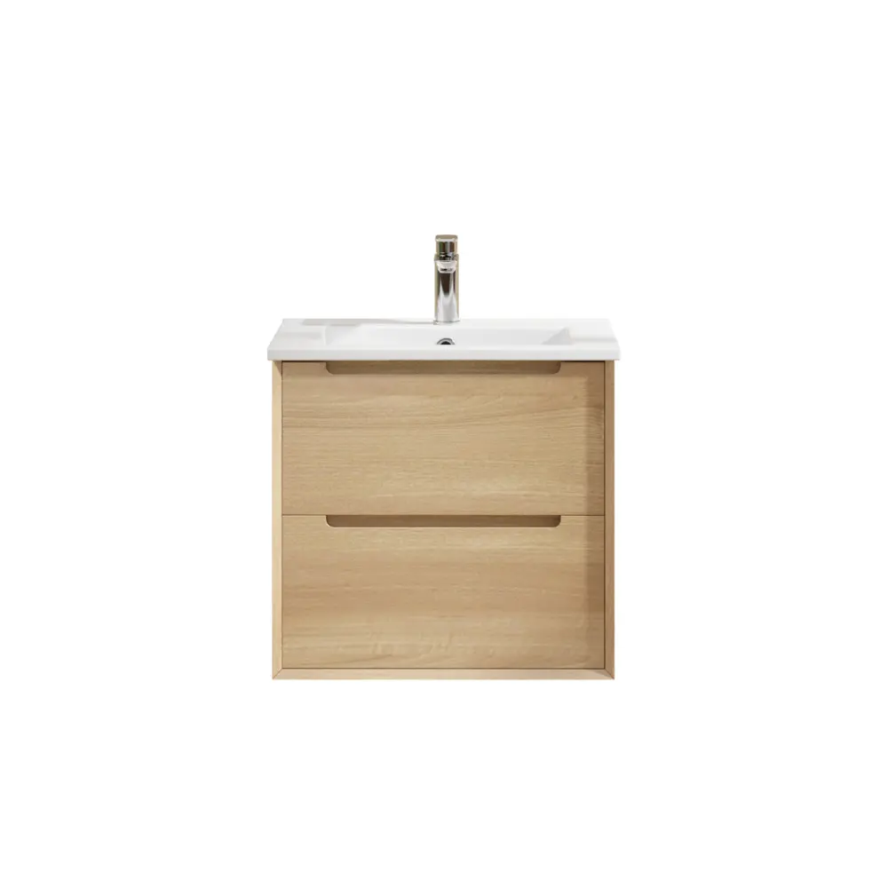 [93404/BE6046W-NO] 600mm Bell Collection Natural Oak Plywood 2 Drawers Wall Hung Bathroom Vanity Cabinet Only