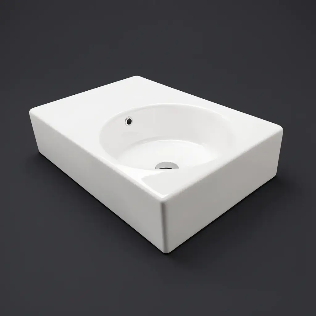 600*425*168mm White Art Round Wall Hung Basin Left Hand Side