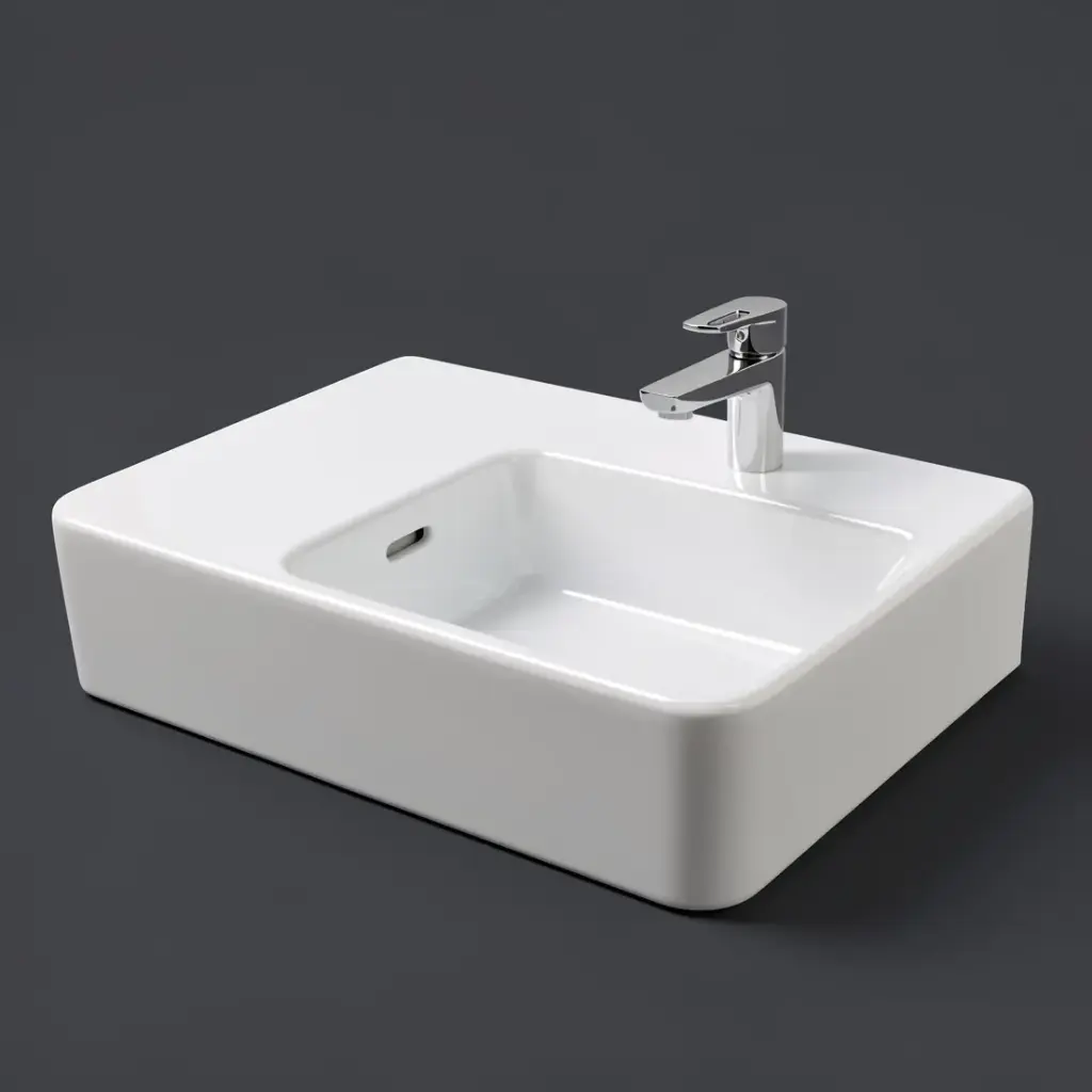 600x425x168mm Gloss White Art Wall Hung Right Hand Side Basin