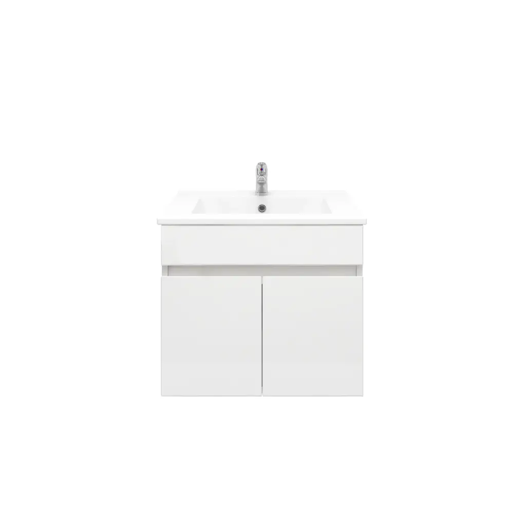 [92003/PVC64W] 600Lx500Hx450Dmm Gloss White 2PAC PVC 2/DR Wall Hung Vanity
