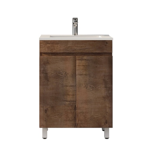 600mm Slim Dark Oak MDF Freestanding Bathroom Vanity Cabinet 2 Doors