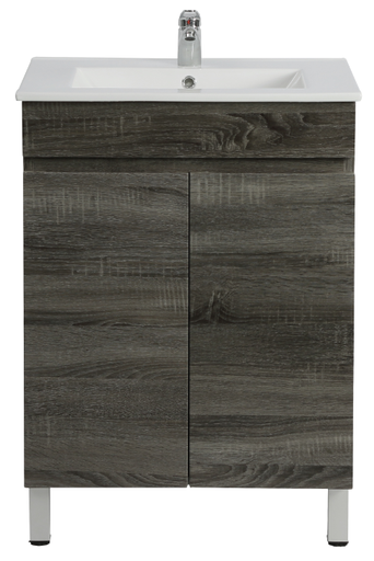 600mm Slim Dark Grey MDF Freestanding Bathroom Vanity Cabinet 2 Doors