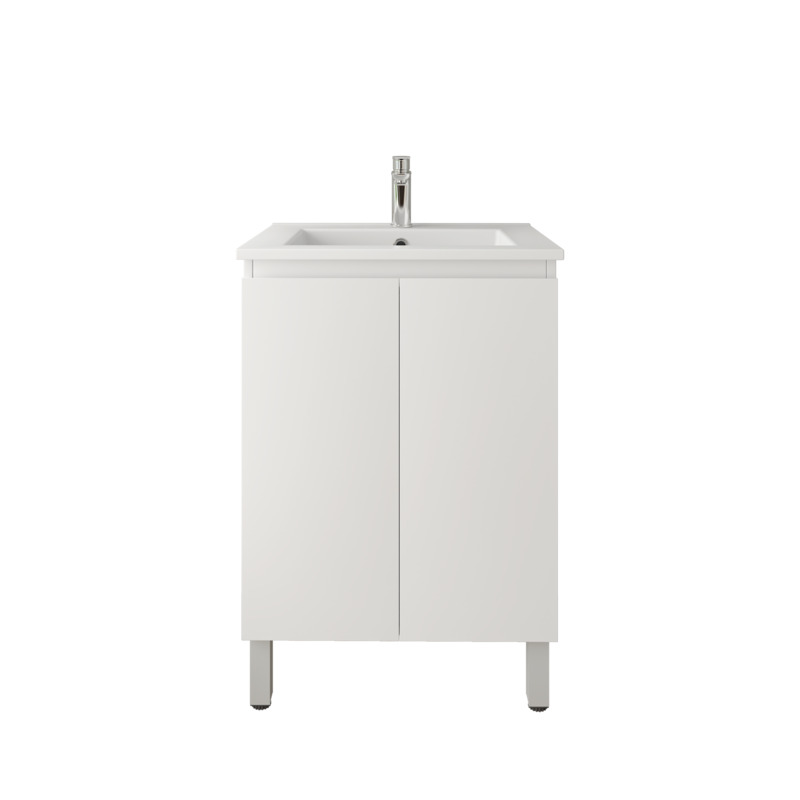 [92098/APVC64L] 600Lx830Hx450Dmm Gloss White 2PAC PVC 2/DR Freestanding Vanity