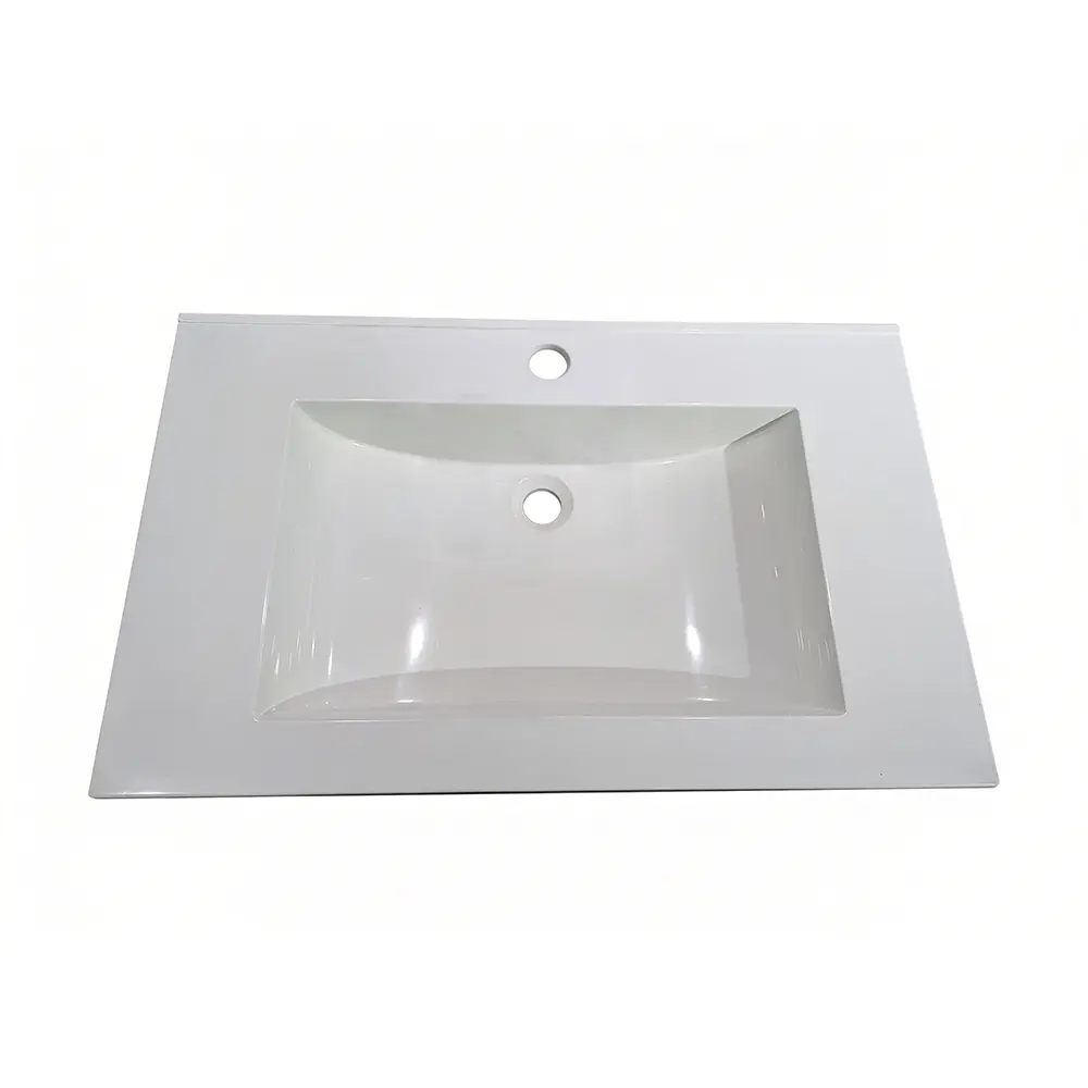 600mm Glasstone Basin, 1 tap hole, 20mm edge thickness, white glossy