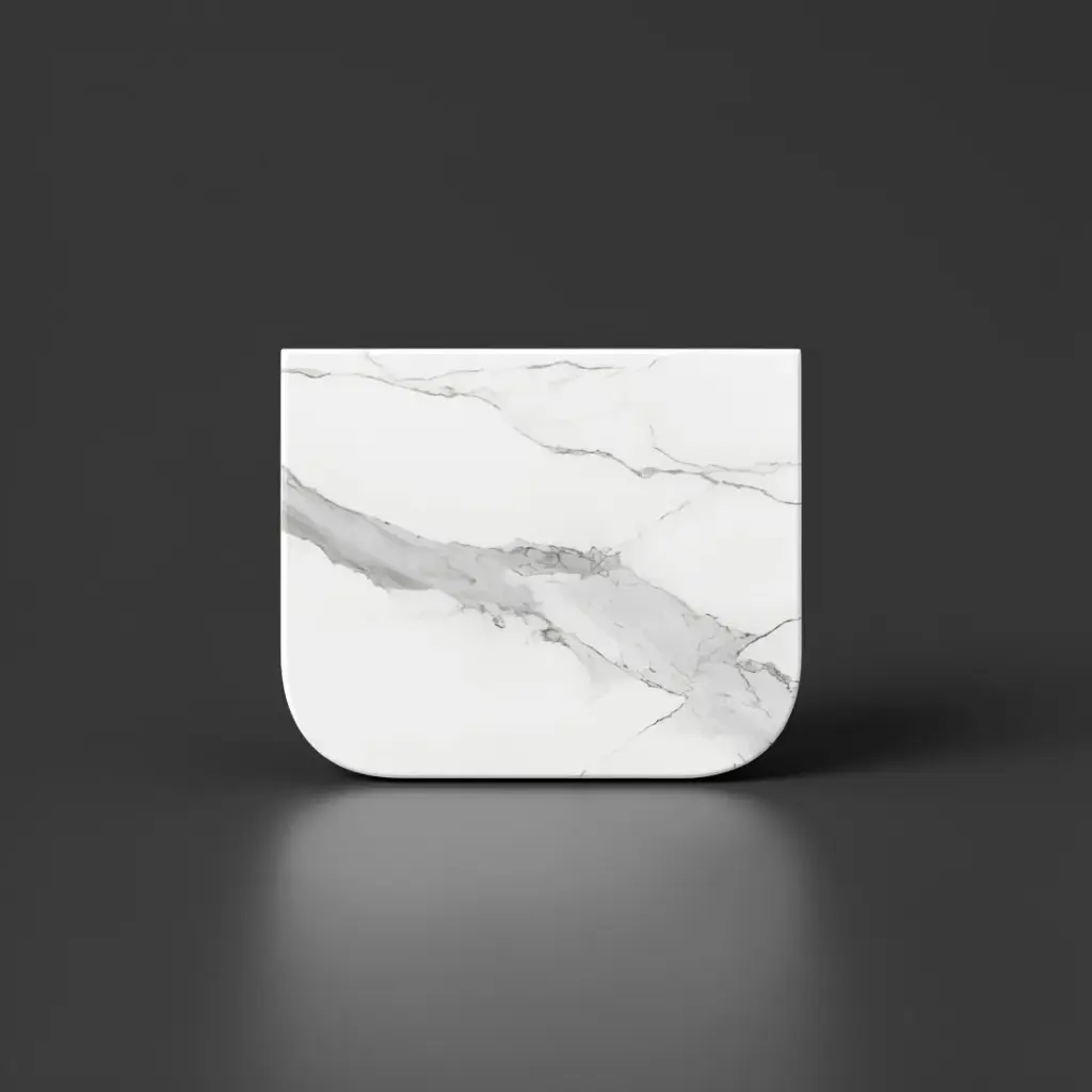 600x503x15mm White Marble Look Sintered Stone Top Matte Finish Rounded Corner Benchtop
