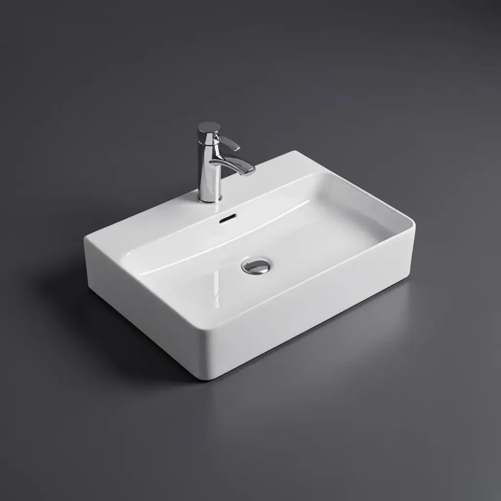 605*425*130mm Gloss White Kliff Fine Ceramic Wall Hung/Above Counter Basin Tap Hole With Overflow,32mm Waste