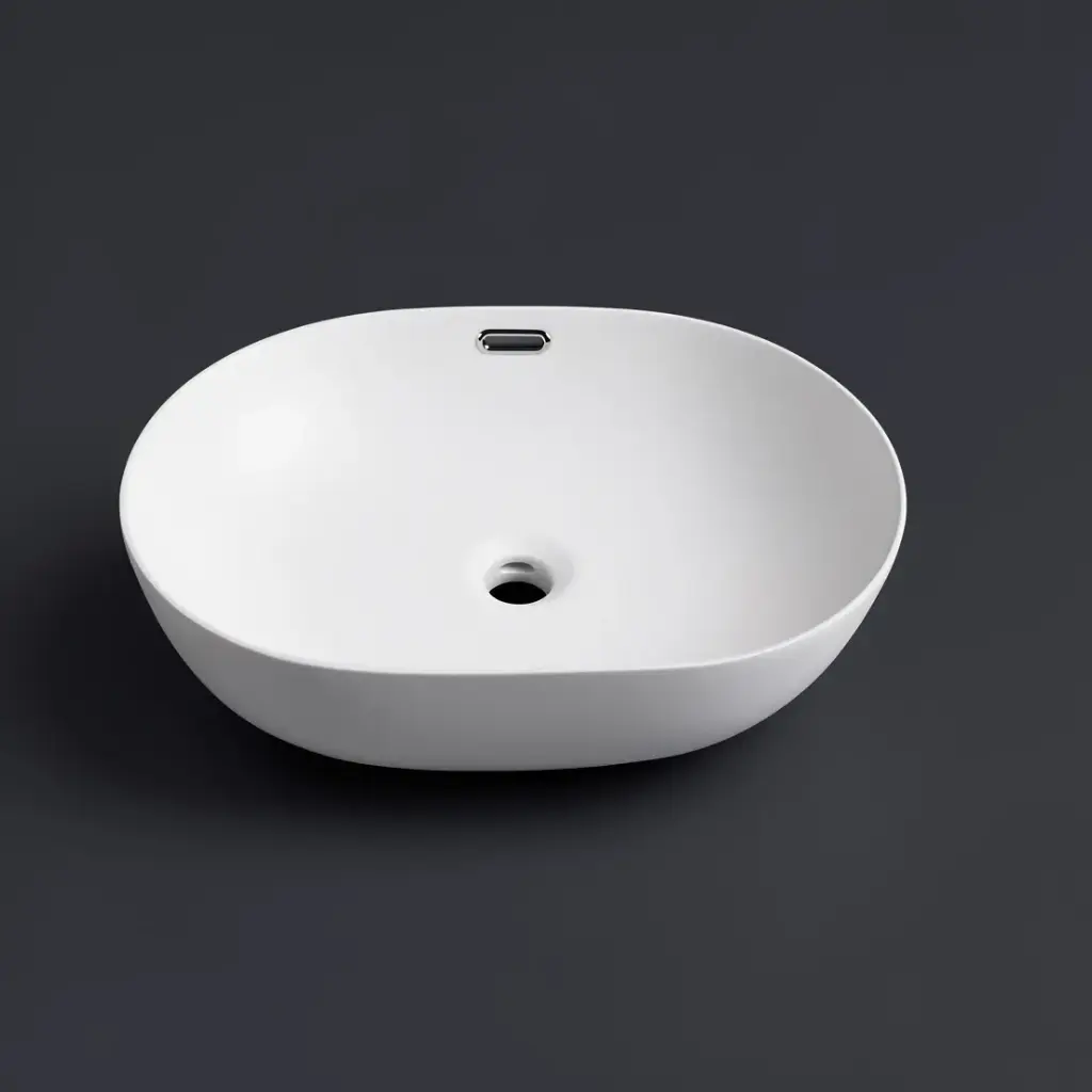 610*420*155mm Matte White Ellips Fine Ceramic Above Counter Basins Overflow,32mm Waste