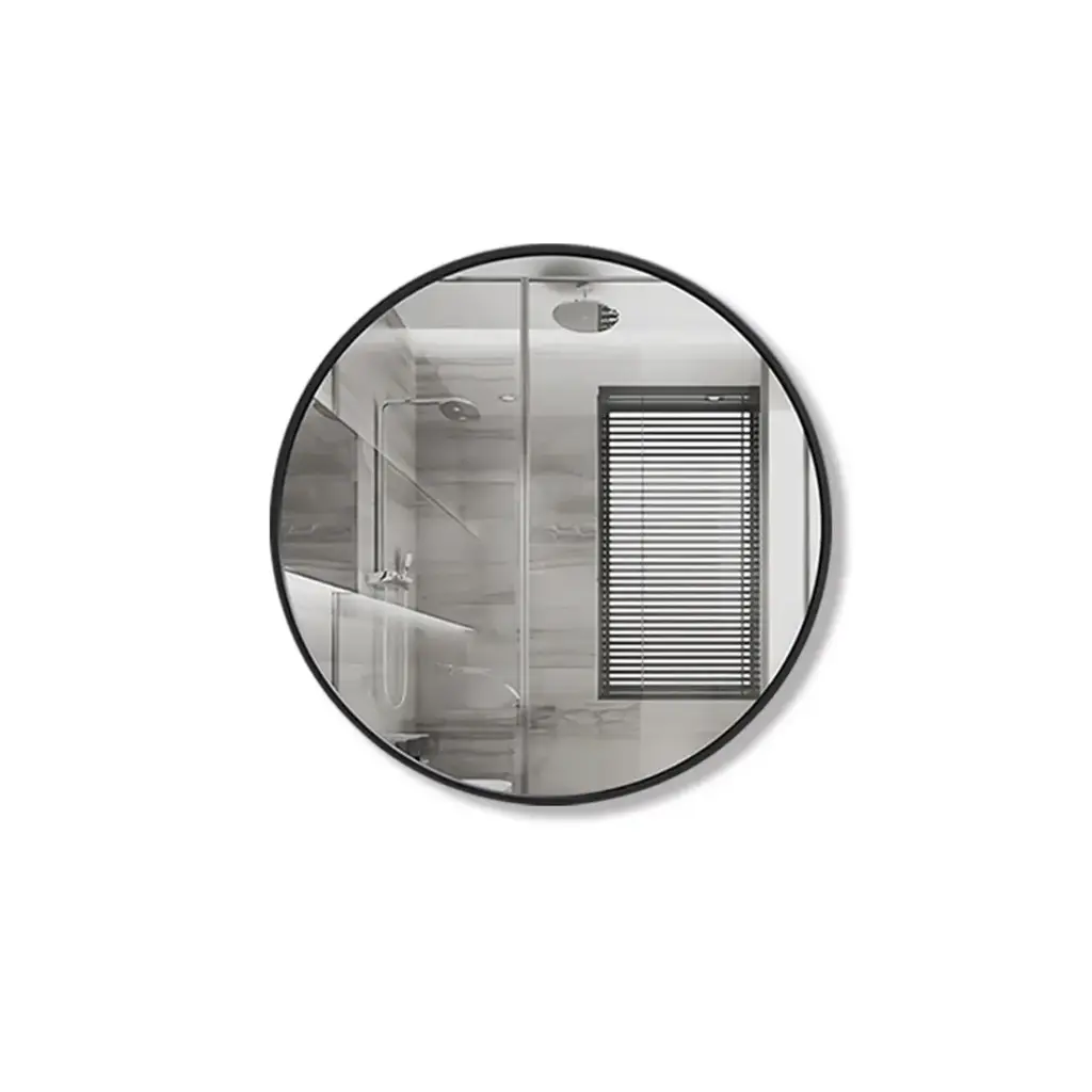 700mm Pencil Edge Round Plain Mirror Matte Black Framed