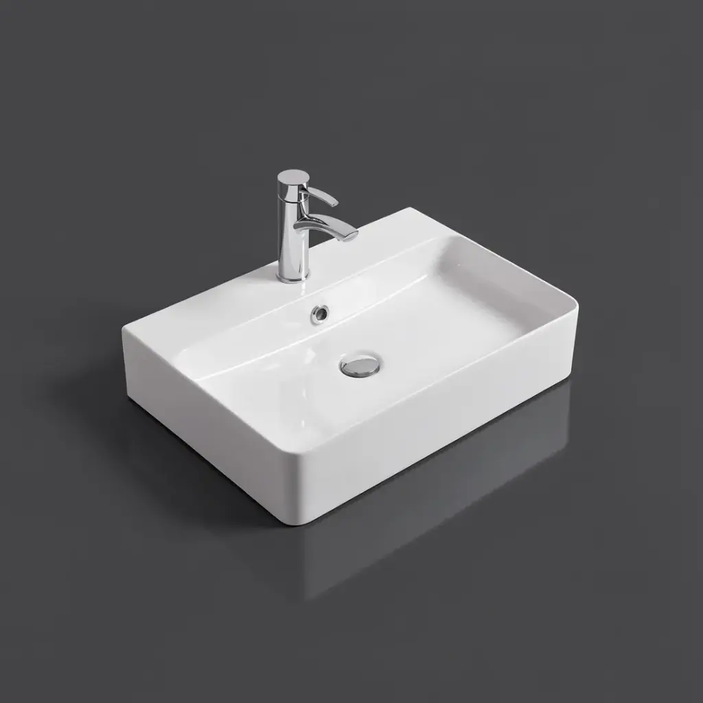 710*425*135mm Gloss White Kliff Fine Ceramic Wall Hung/Above Counter Basin Tap Hole With Overflow,32mm Waste