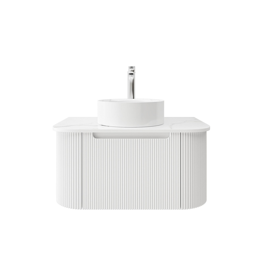 [92080/PVCKC75W-MW] 750mm Matte White  PVC One Drawer Curved Wall Hung Vanity