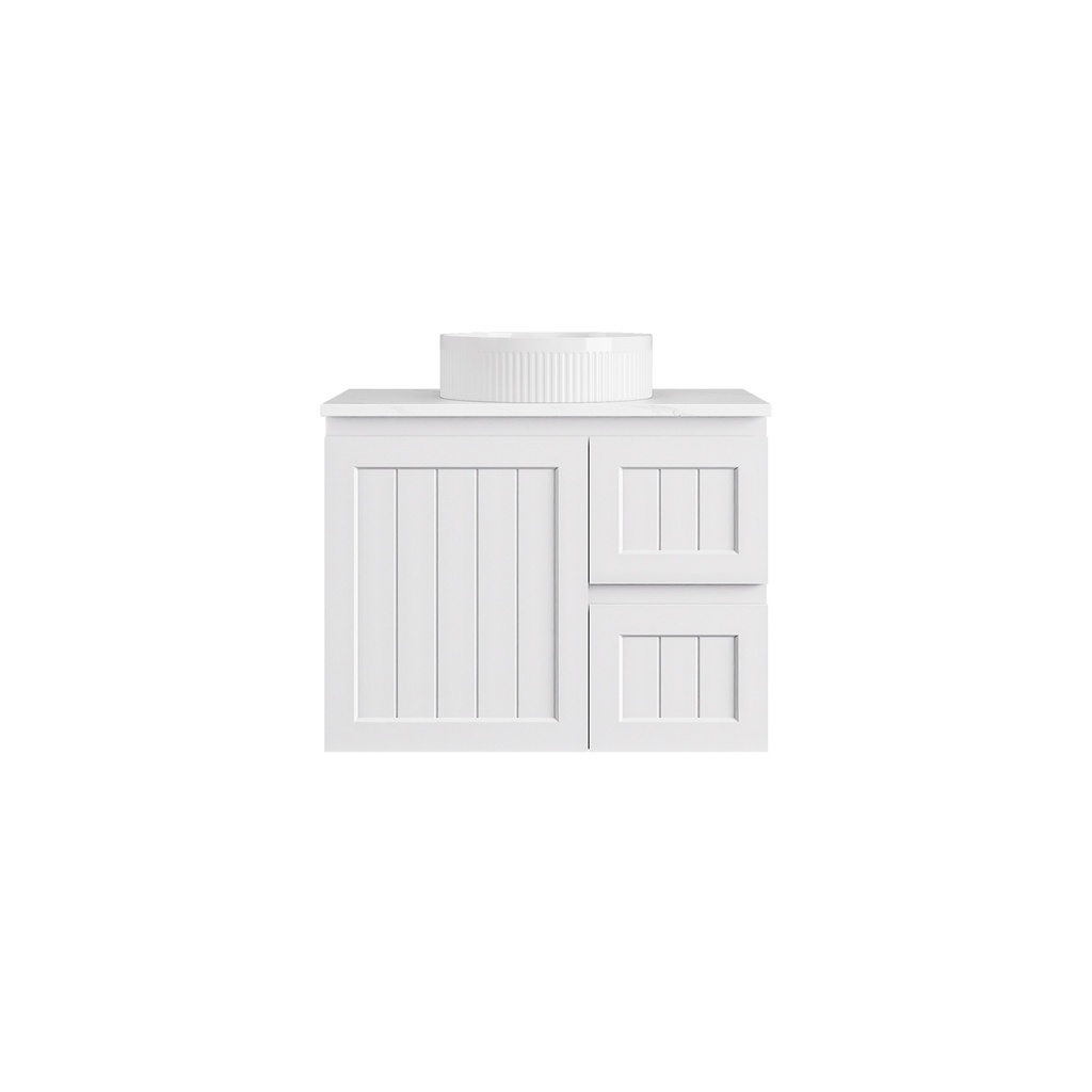 740*455*560mm Matte White Archill Federation Wall Hung Ensuite PVC Cabinet Right Hand Drawer