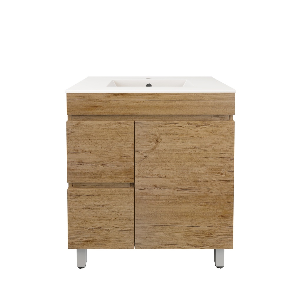 740X355X710mm Camden Modern Free Standing Cabinet Prime Oak,Soft Closing Finger Pull Door,Left Hand Drawers