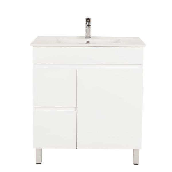 750*350*710mm Freestangding Gloss White Slim PVC Vanity Left Drawer With Top 75S
