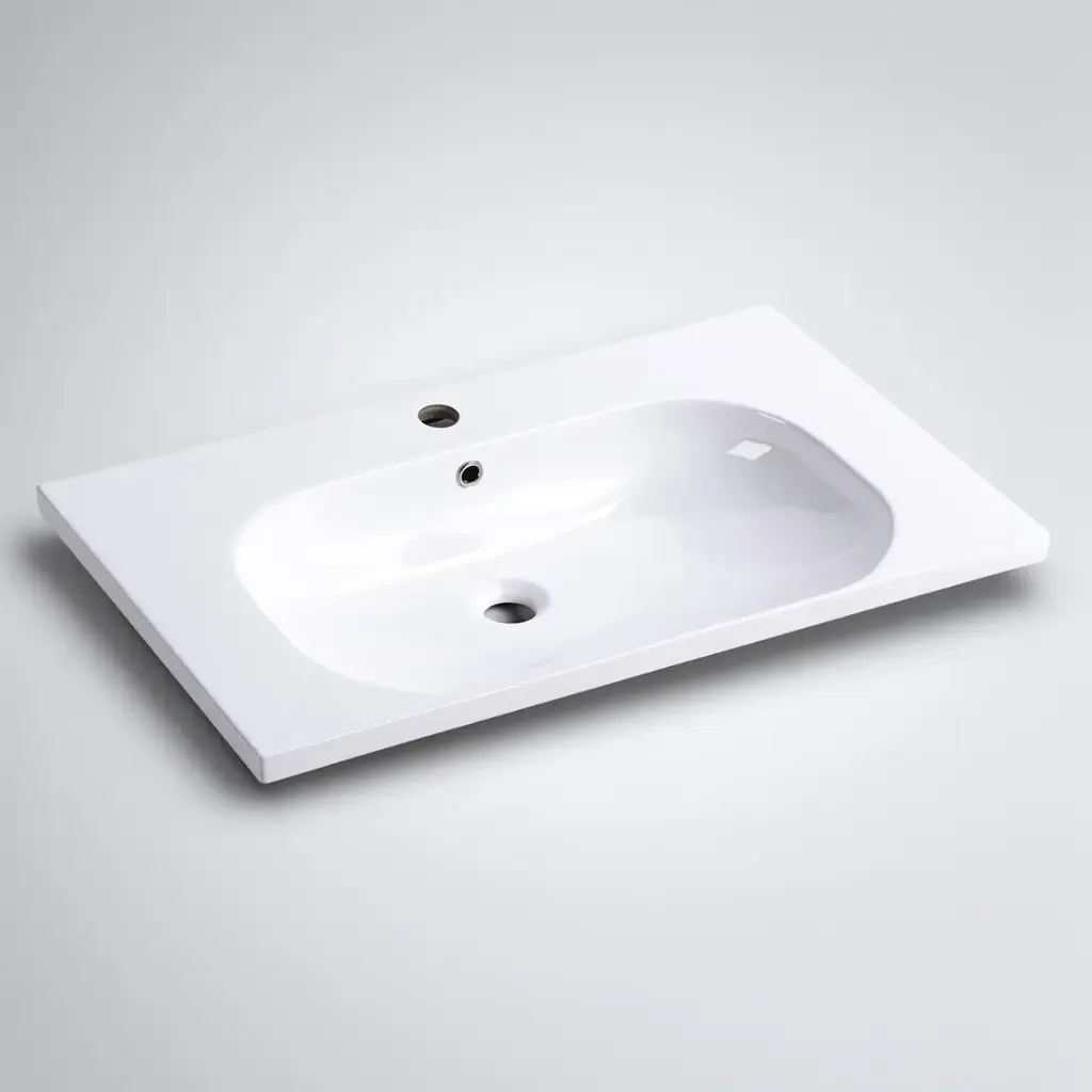 750*460*165mm Moon Basin Round Bowl Gloss White Ceramic Top