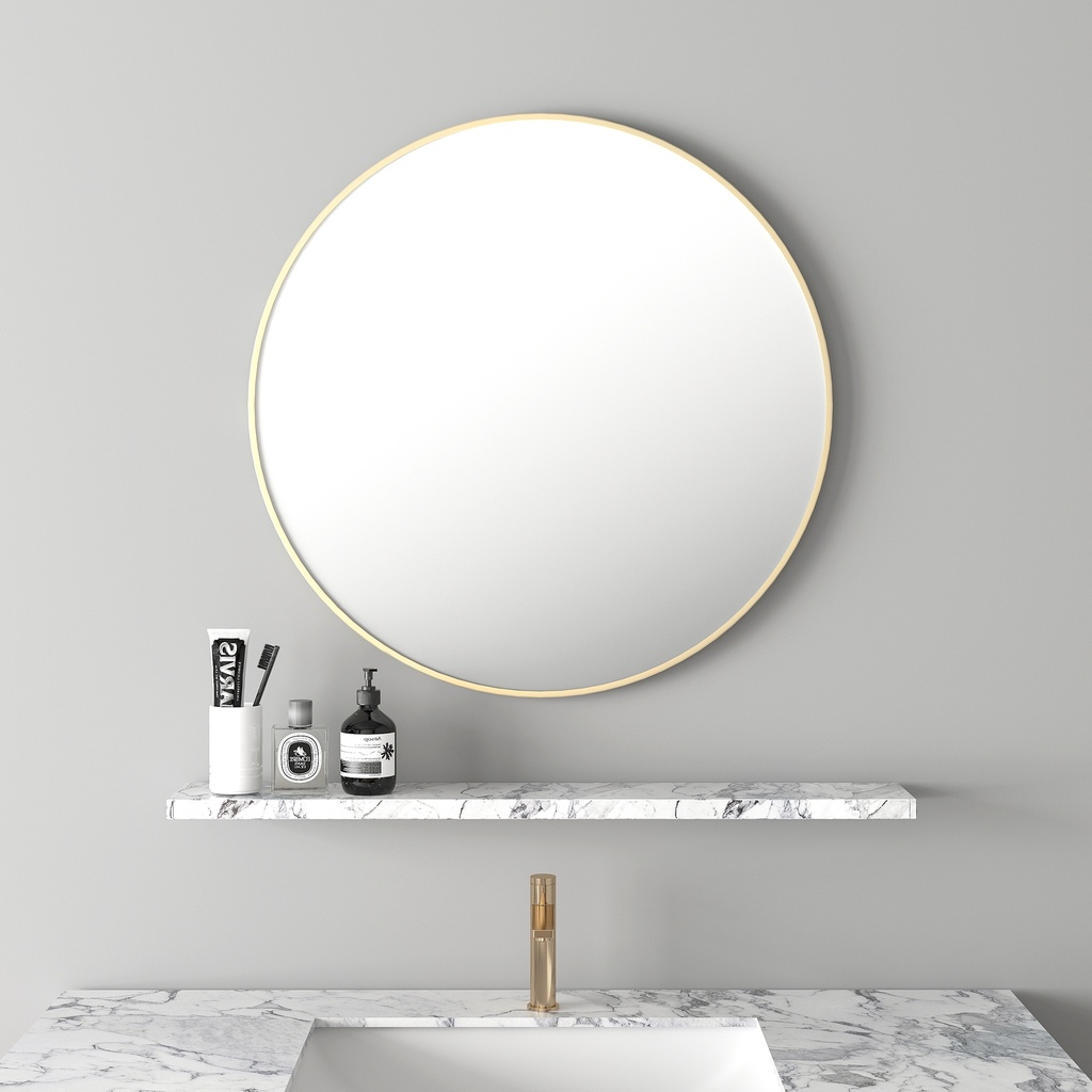 750*750*30mm Brushed Gold Aluminum Framed Round Mirror