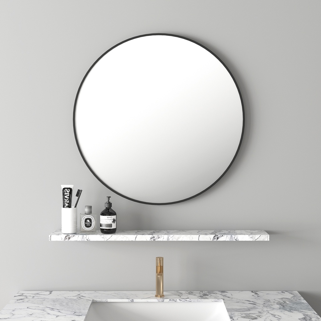 750*750*30mm Matt Black Aluminum Framed Round Mirror