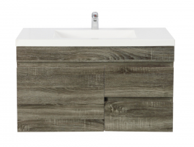 750mm Slim Dark Grey MDF Wall Hung Bathroom Vanity Cabinet RightDrawer PVC Vacuum Filmed