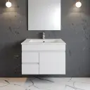 750Lx500Hx350Dmm Gloss White 2PAC MDF 2L/DW 1R/DR Wall Hung Vanity