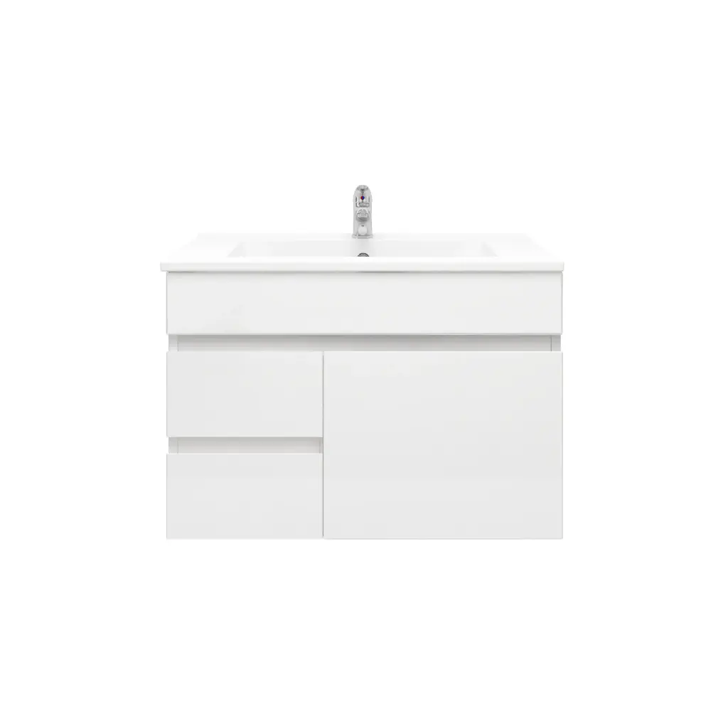 750Lx500Hx350Dmm Gloss White 2PAC PVC 2L/DW 1R/DR Wall Hung Vanity