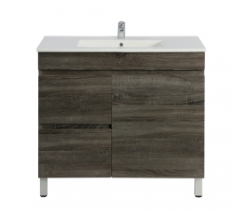 750mm Slim Dark Grey MDF Freestanding Bathroom Vanity Cabinet Left Drawer PVC Vacuum Filmed