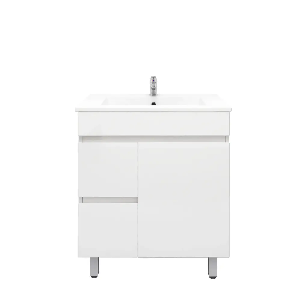 750Lx830Hx450Dmm Gloss White 2PAC PVC 2L/DW 1R/DR Freestanding Vanity
