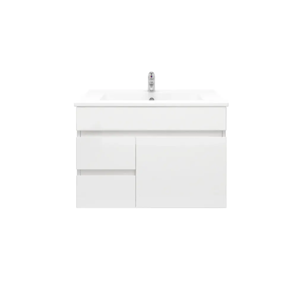 750Lx830Hx450Dmm Gloss White 2PAC PVC 2L/DW 1R/DR Wall Hung Vanity