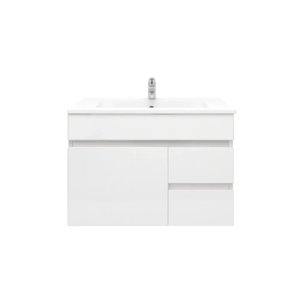 750Lx830Hx450Dmm Gloss White 2PAC PVC 2R/DW 1L/DR Wall Hung Vanity
