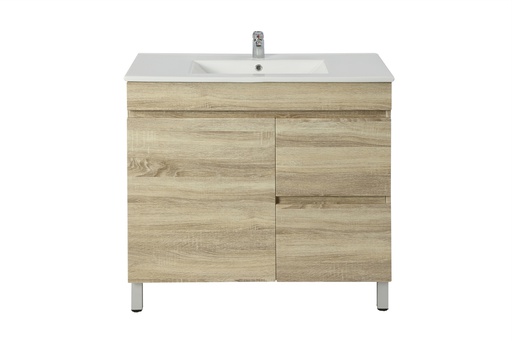 750mm White Oak MDF Freestanding Bathroom Vanity Cabinet Right Drawer PVC Vacuum Filmed