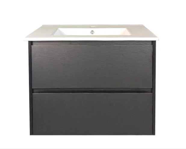 750x460x560mm Hera Black Oak Wall Hung MDF Vanity With Ceramic TOP Two Soft Closing Drawers
