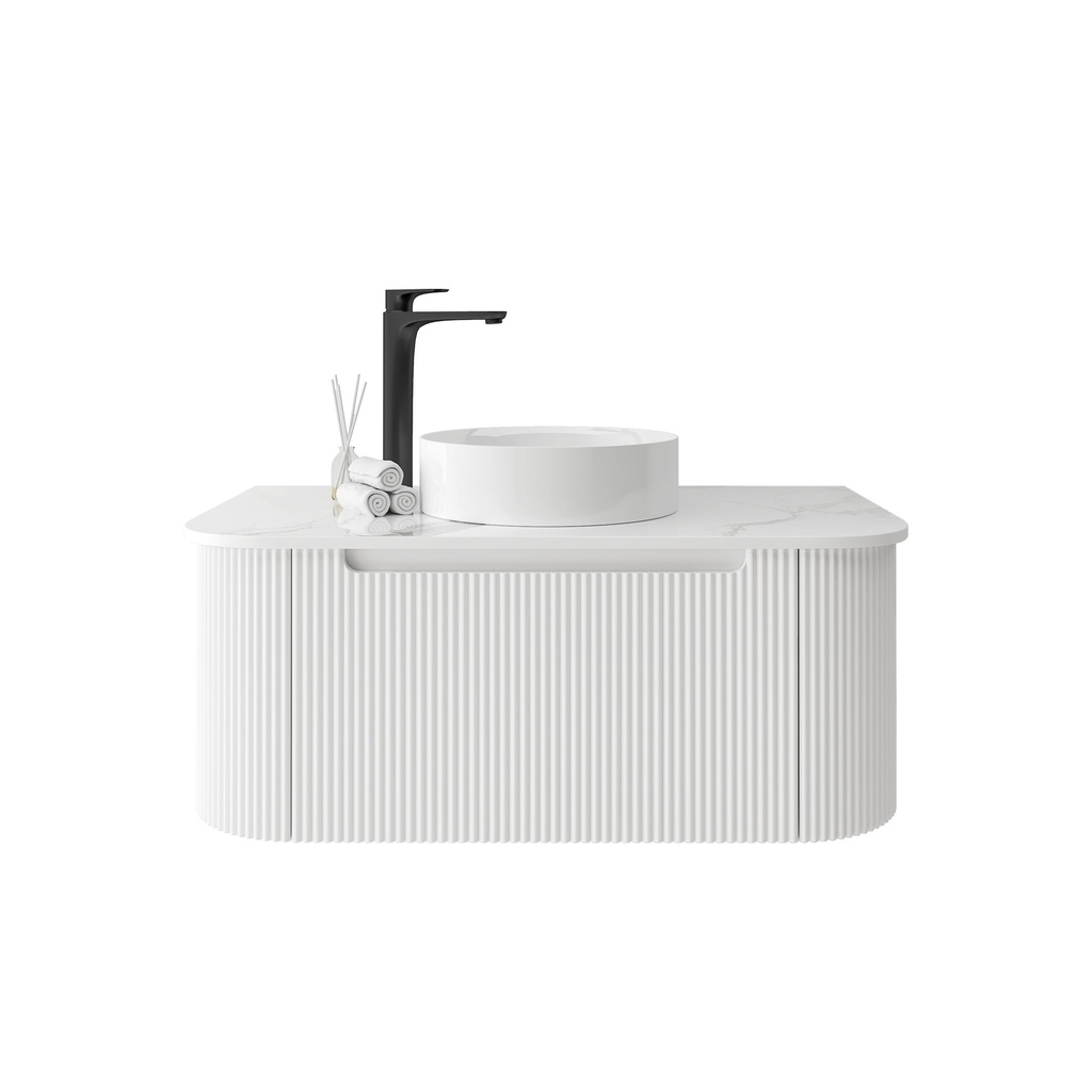 [92081/PVCKC95W-MW] 900mm Matte White  PVC One Drawer Curved Wall Hung Vanity