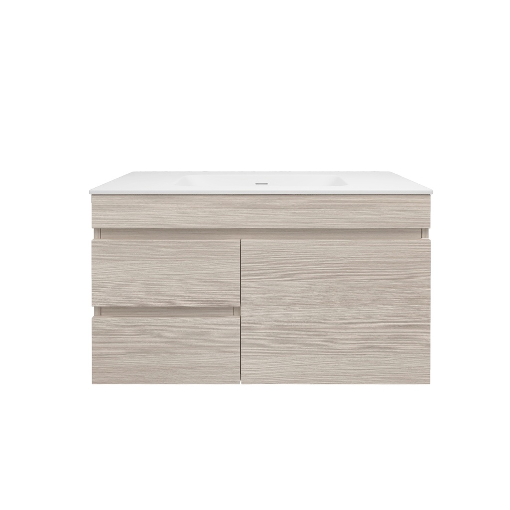 890X455X500mm Camden Mordern Wall Hung Cabinet Coastal Oak,Soft Closing Finger Pull Door,Left Hand Drawers