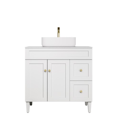 890X455X860mm Matte White Harold Federation Free Standing PVC Cabinet,Right Hand Drawers