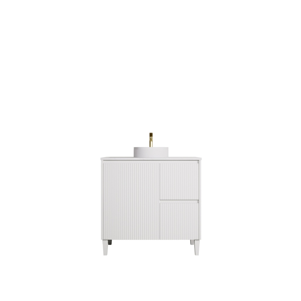 890x455x860mm Matte White Crete Modern Free Standing Vanity,Right Hand Drawers