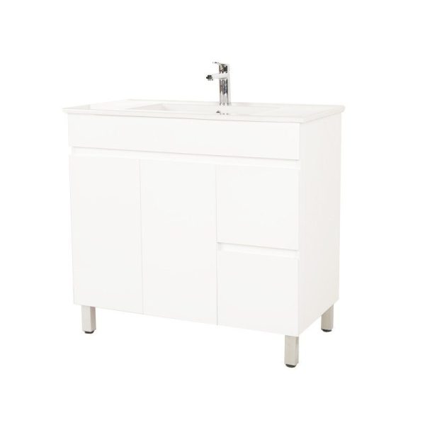 900*450*710mm Freestangding Gloss White PVC Vanity Cabinet Only Right Drawer