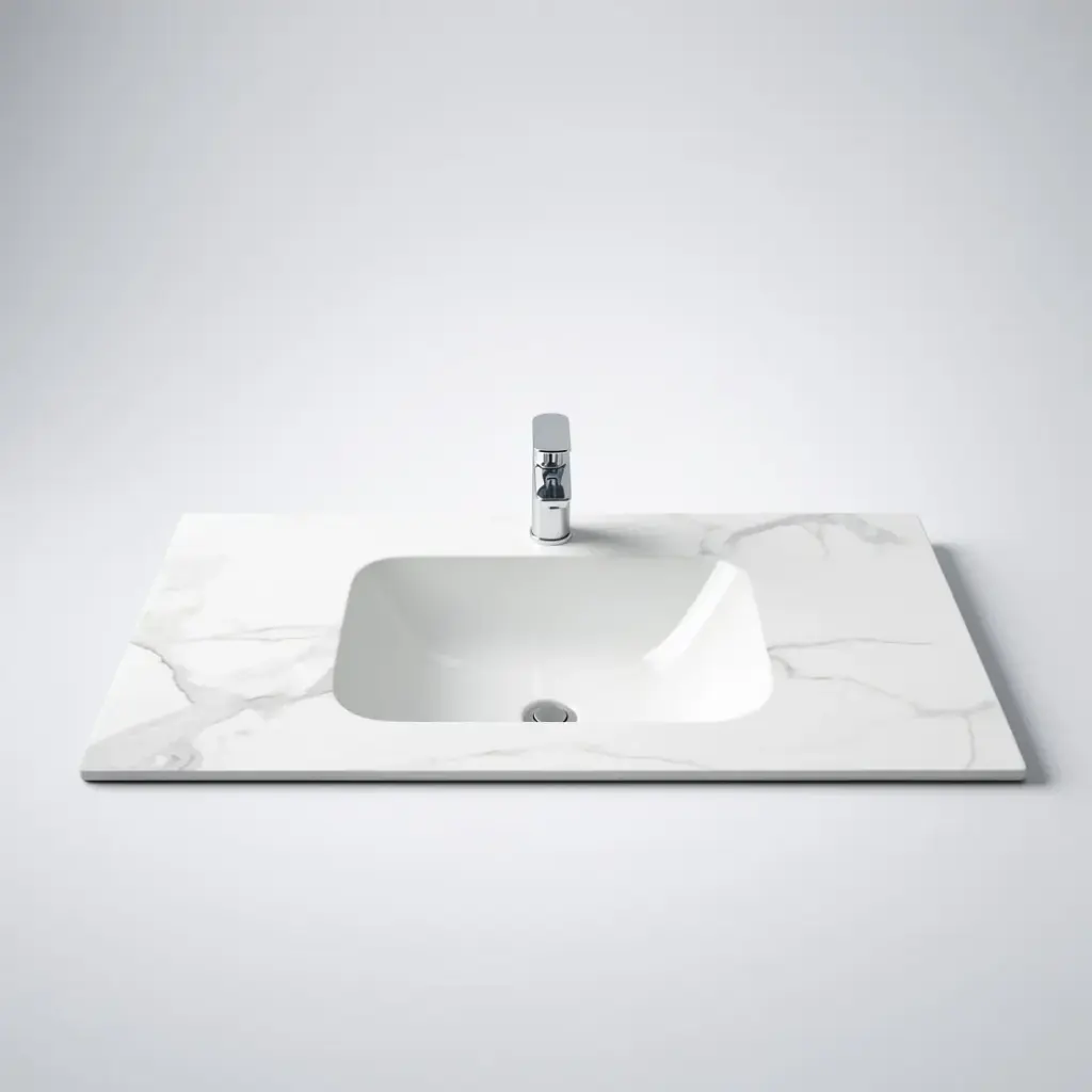 900L*460D*180Hmm White Marble Look Sintered Stone Top With Undermount Basin