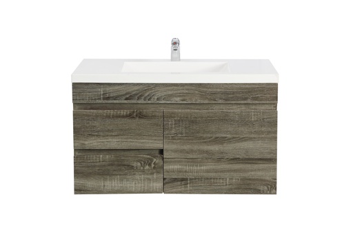 900mm Dark Grey MDF Wall Hung Bathroom Vanity Cabinet Right Drawer PVC Vacuum Filmed