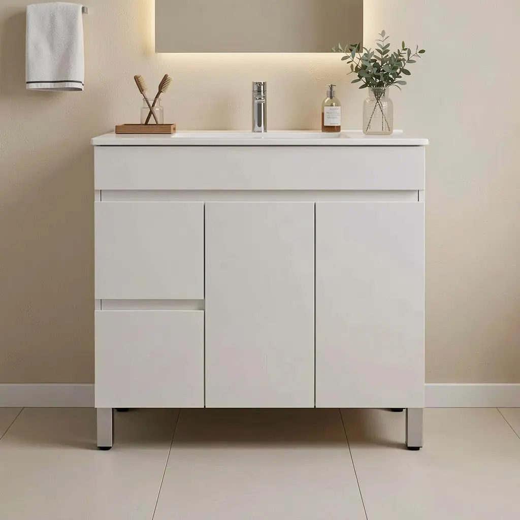 900Lx830Hx350Dmm Gloss White 2PAC MDF 2L/DW 2R/DR Freestanding Vanity