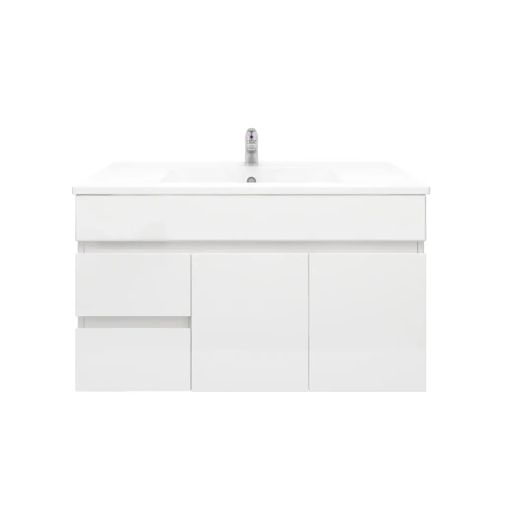 900mm Wall Hung Bathroom Vanity Cabinet PVC Right Drawer Gloss White