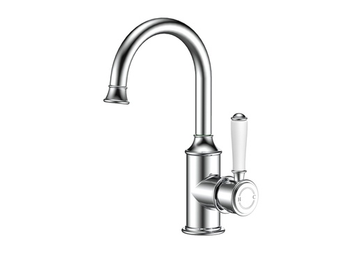 Clasico Gooseneck Basin Mixer Ceramic handle Chrome