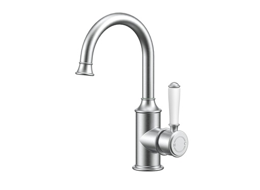 Clasico Gooseneck Basin Mixer Ceramic handle in Brushed Nickel