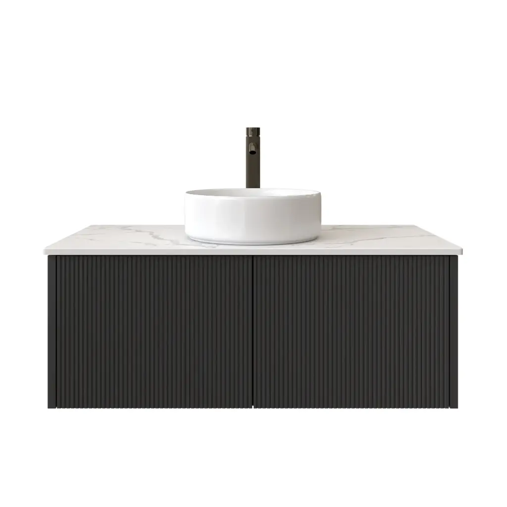 900mm Customised Kiama Two Drawers Plywood Wall Hung Vanity Matte Black