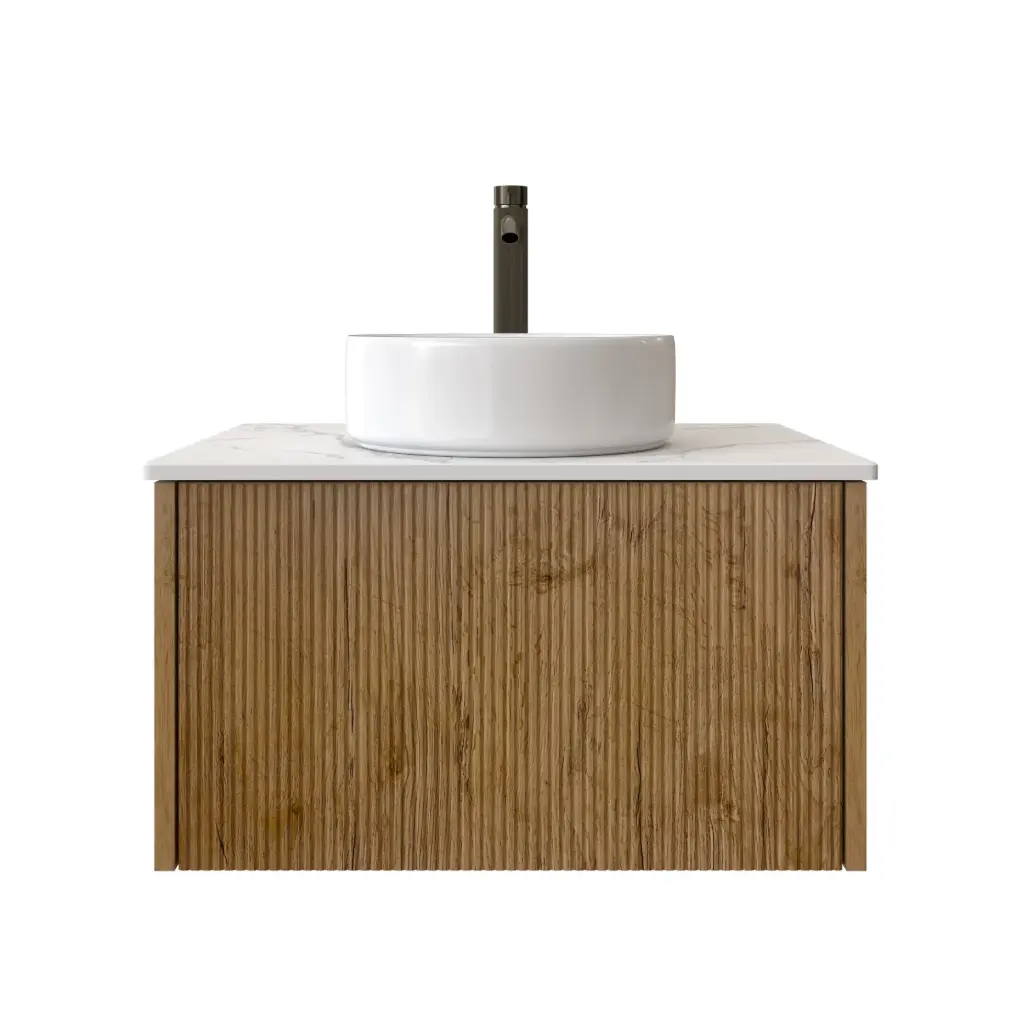 Customised Kiama Wall Hung Vanity - Prime Oak - 634L x 493D x 347H mm - 1 Drawer