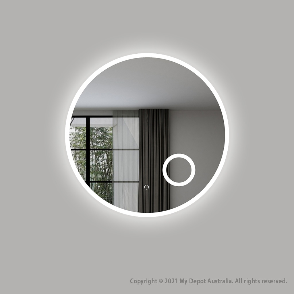D900mm Round 3 Color Frontlit LED Mirror With Magnifier(Touch Sensor Switch)