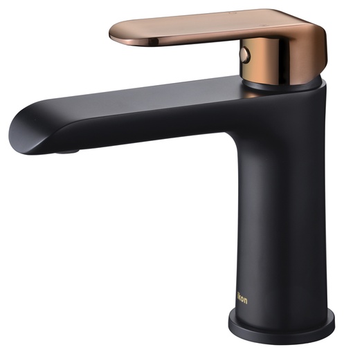 Kara Matt Black Basin Mixer With Rose Gold Handle Lead Free