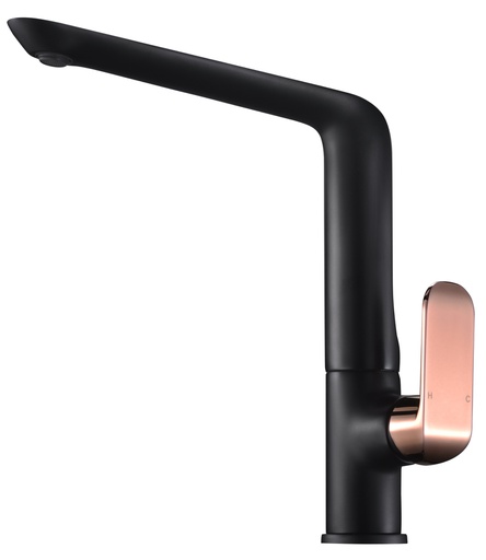 Kara Matt Black Sink Mixer With Rose Gold Handle Lead Free