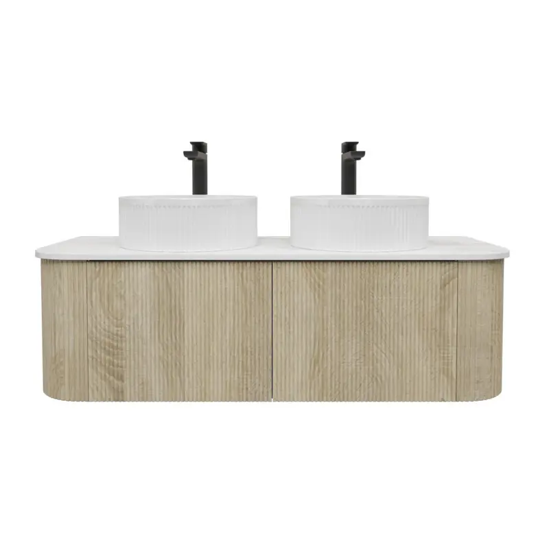Kiama 1200mm White Oak Two Drawers Curved Wall Hung Vanity