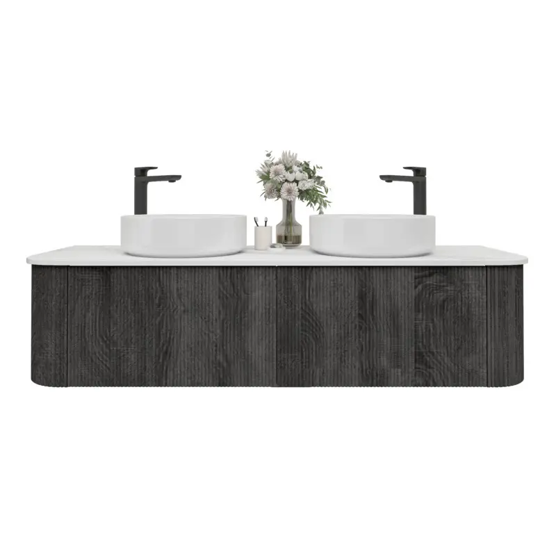 1500mm Kiama Dark Grey Two Drawers Curved Wall Hung Vanity